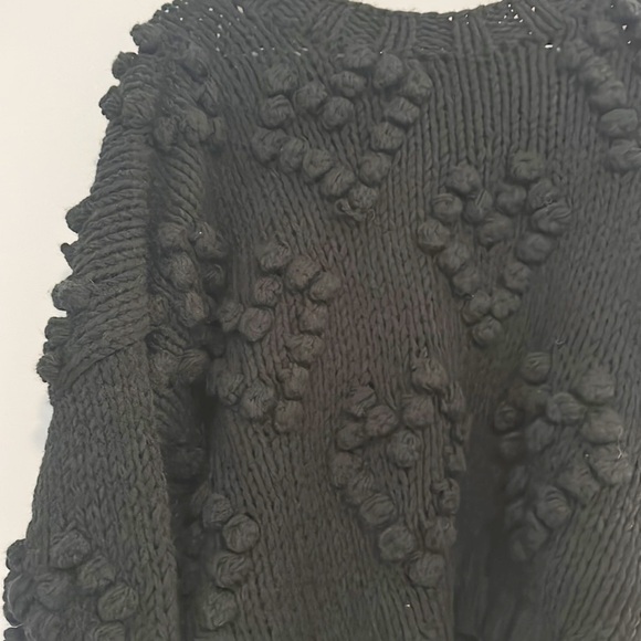 HAND MADE Black Chunky Knit HEART pullover sweater women size 1XL - Picture 6 of 7